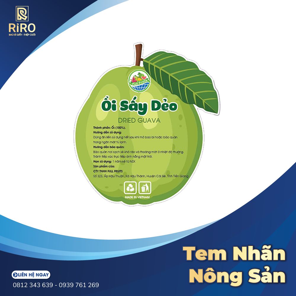 Tem nhãn trái cây ổi sấy dẻo