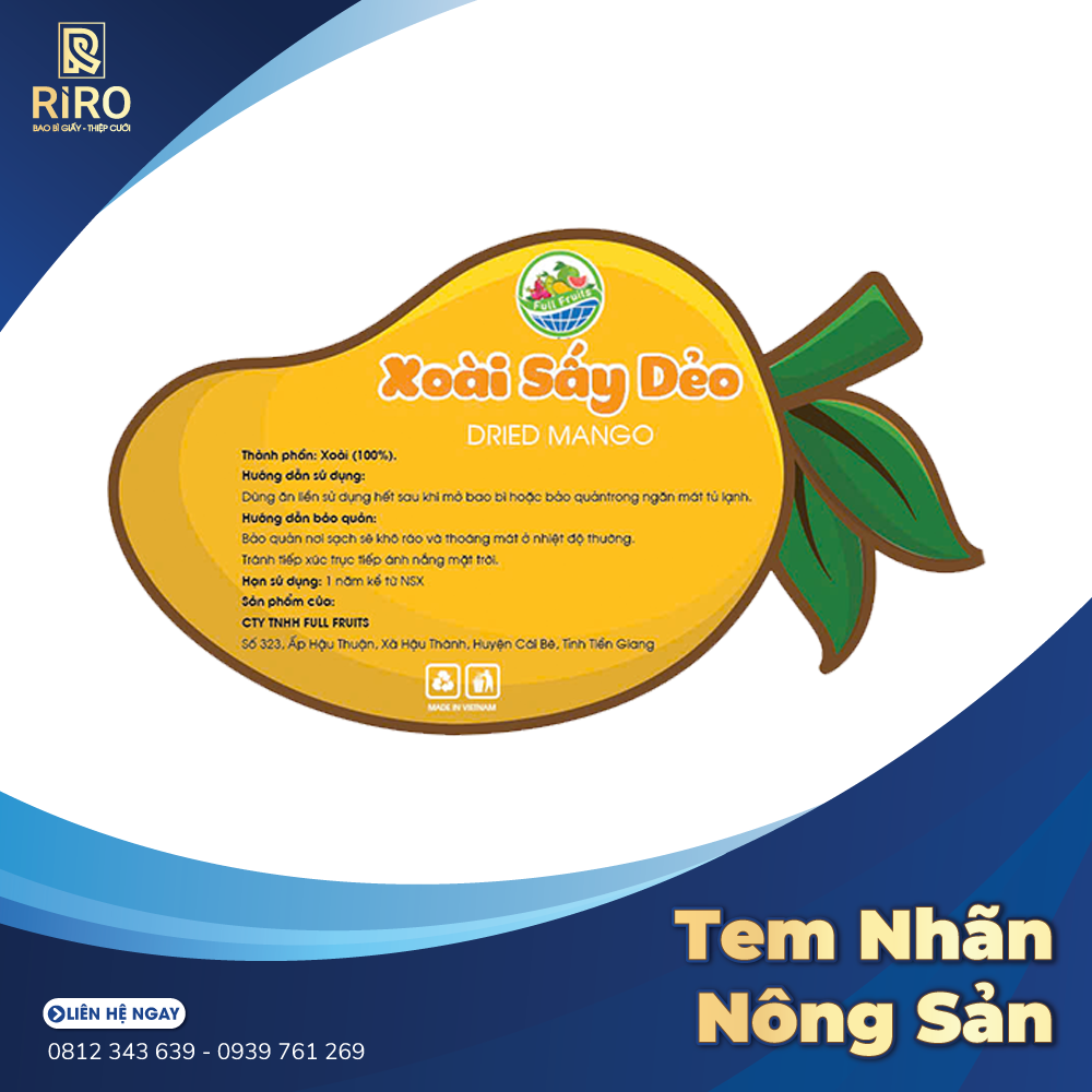 Tem nhãn trái cây xoài sấy dẻo