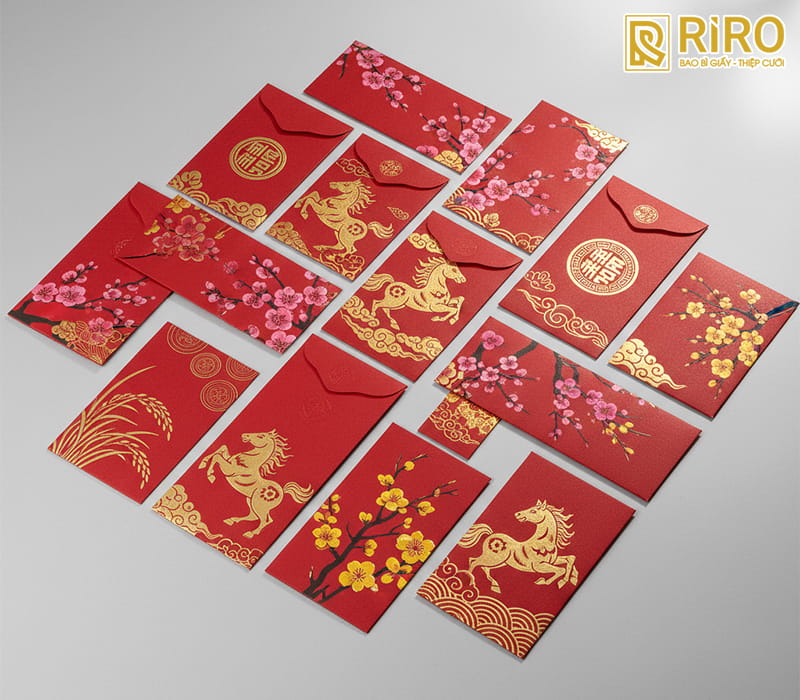 Mẫu bao lì xì truyền thống với hình ảnh linh vật năm mới