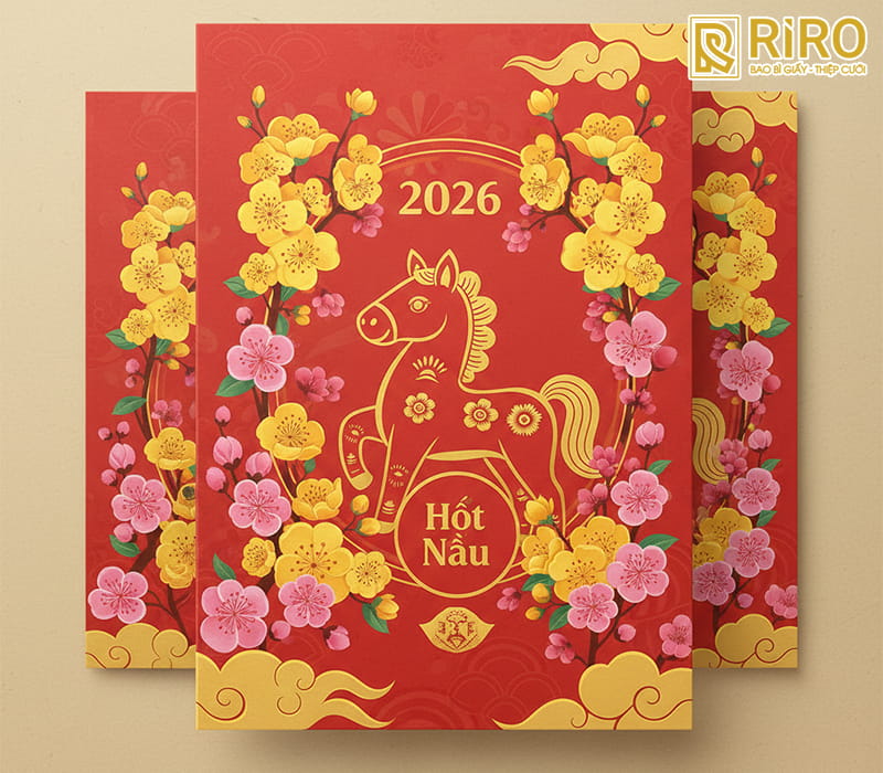 Thiệp Tết truyền thống (Họa tiết hoa mai, hoa đào, linh vật năm 2026)