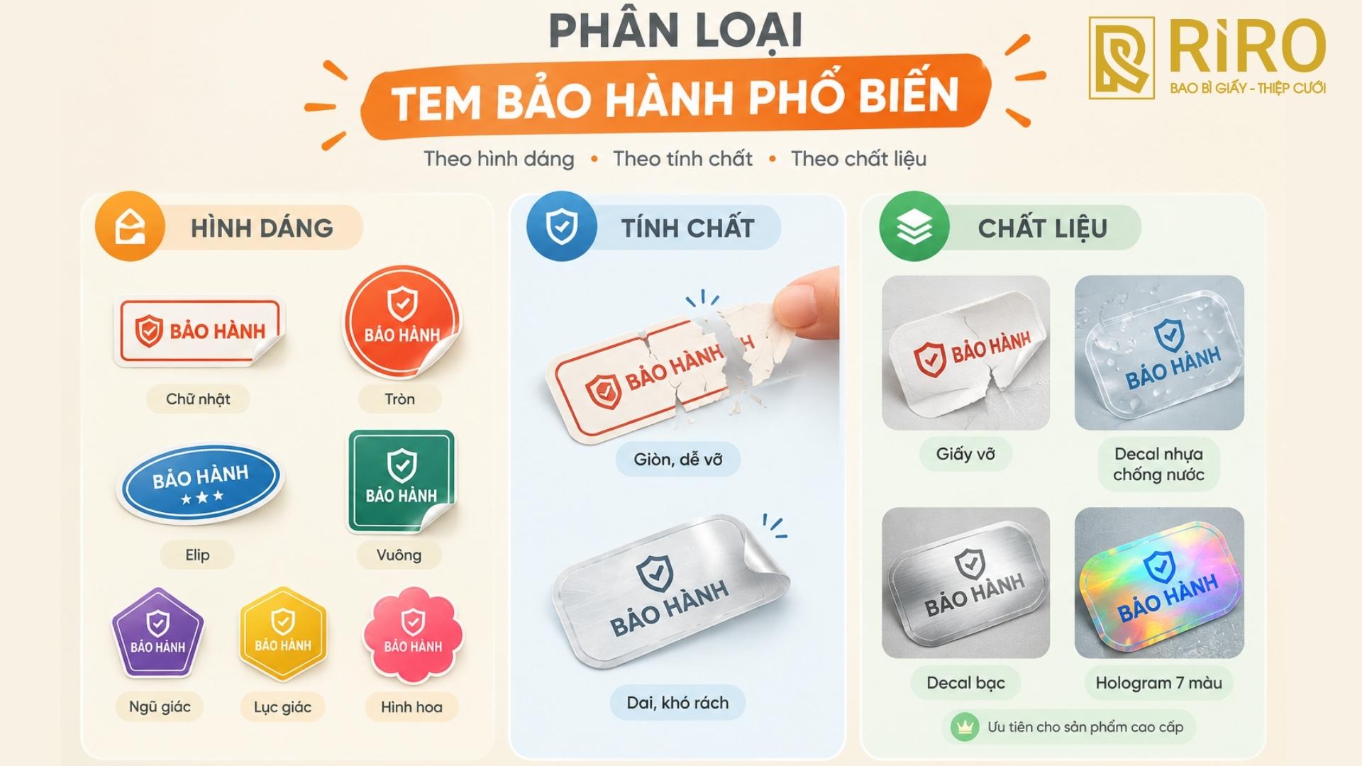 Phân loại tem bảo hành phổ biến