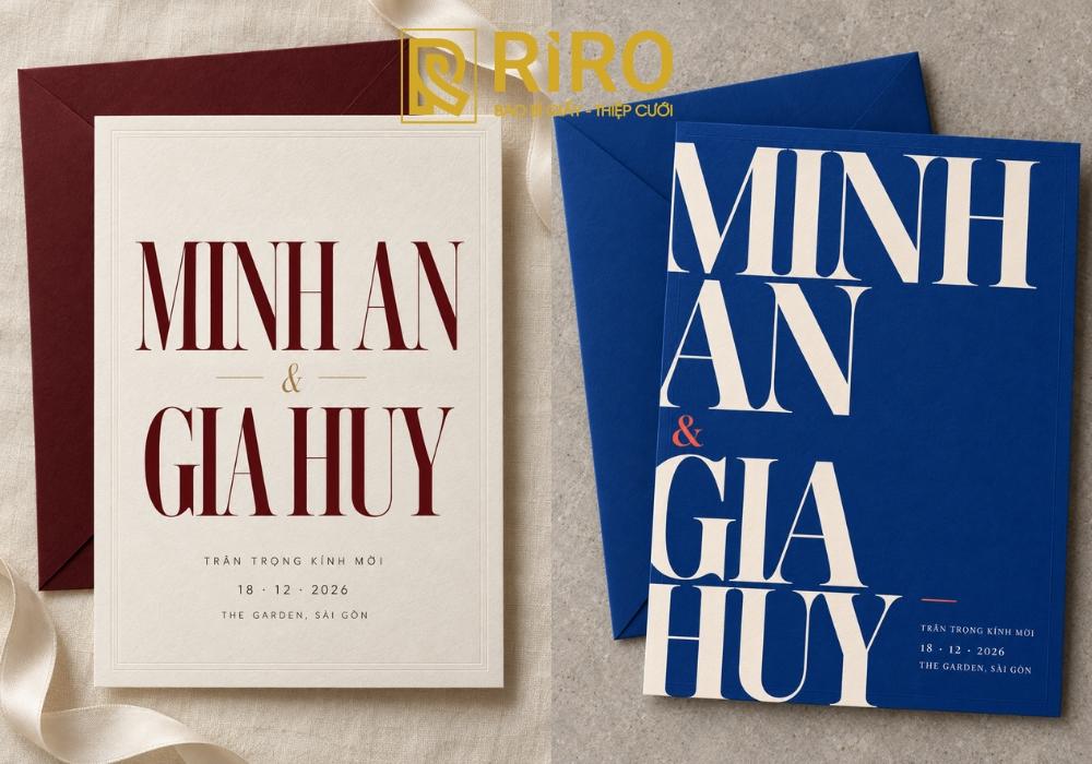 Thiệp typography với tên cô dâu chú rể cỡ lớn